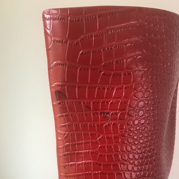Sam Edelman Raakel Knee High Red Crocodile Boots - Picture 8 of 10